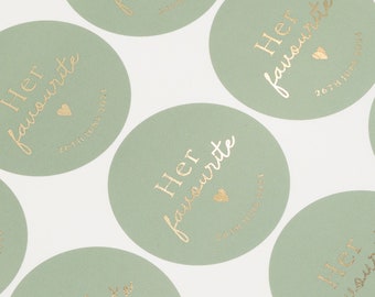 Her Favourite Stickers, Green Labels, Sweet Stickers For Wedding Favors, Sweet Bag Stickers, Wedding Sweet Bags, Foil Stickers