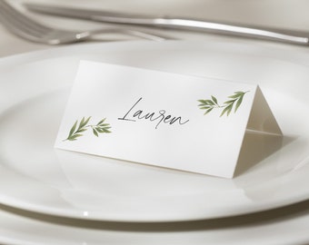 Greenery Place Card, Wedding Place Name Cards, Minimalist Place Card For Wedding, Botanical Place Setting, Guest Name Placecards 'Madeleine'