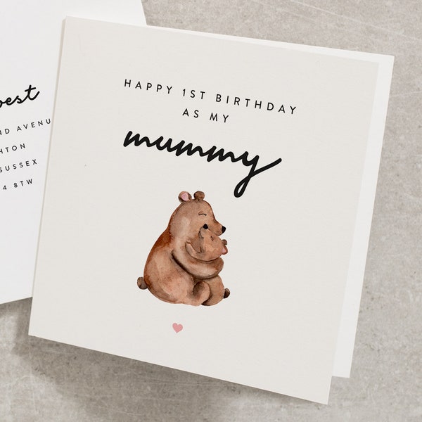 Happy 1st Birthday As My Mummy, Bear Birthday Card, Woodland, As My Mum, Birthday Card For Mummy From Baby, Cute Birthday Card, Mum BC862
