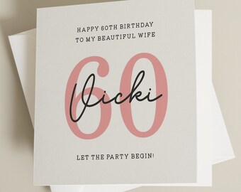 Personalised 60th Birthday Card For Wife, Wife Sixtieth Birthday Card, Wife 60th Birthday Gift, Happy 60th Birthday Card For Her