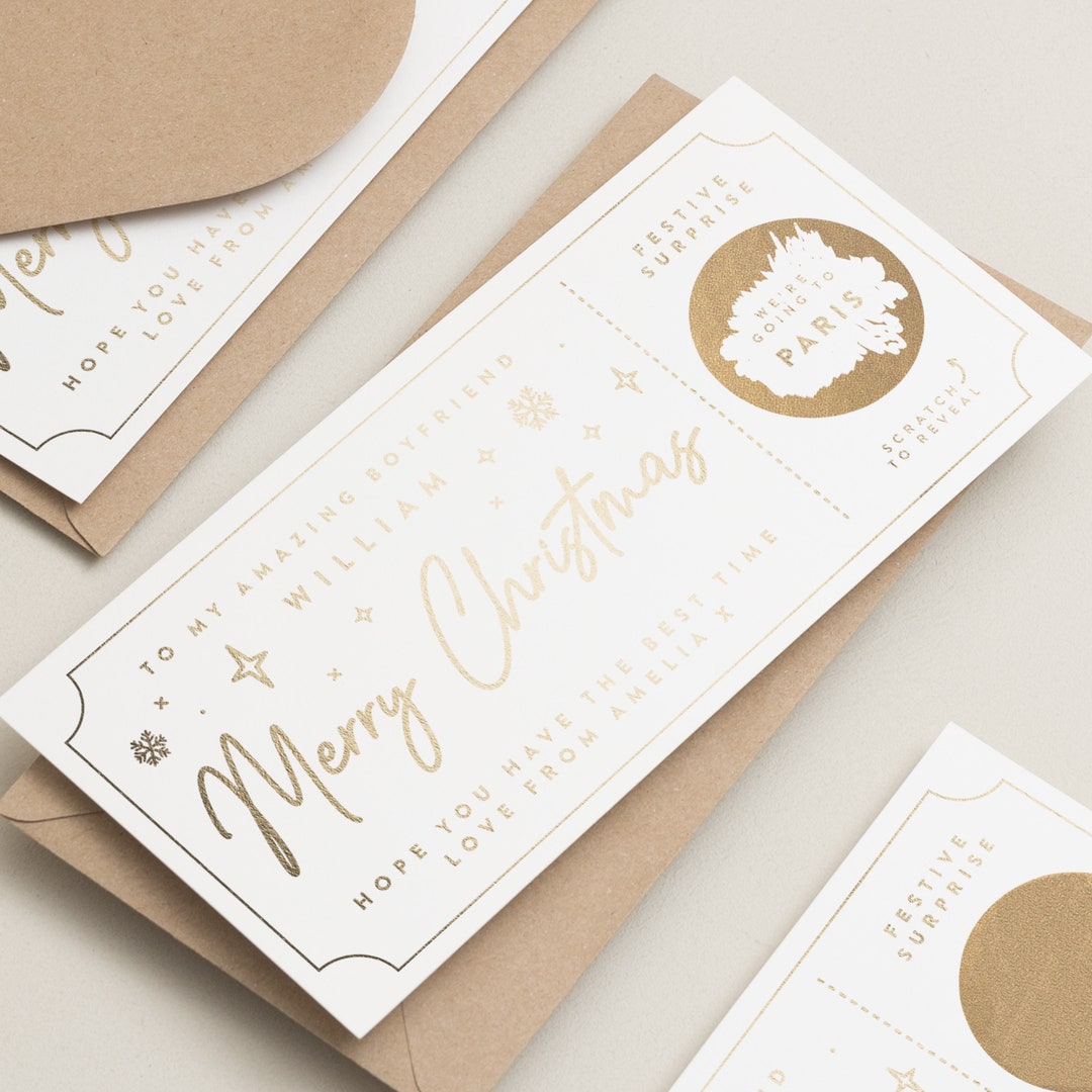 Personalised Christmas Gold Foil Scratch Gift Voucher, Gold Foil