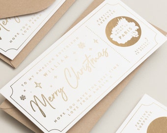 Personalised Christmas Gold Foil Scratch Gift Voucher, Gold Foil Scratch Voucher, Christmas Gift, Scratch To Reveal, Gift Experience Ticket