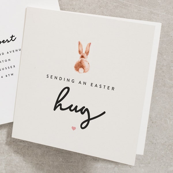 Sending An Easter Hug, Card For Easter, Bunny Rabbit Easter Card, Thinking Of You Easter Card, Hug Card, Happy Easter Card EC011