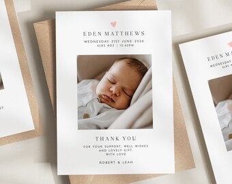 Baby Thank You Postcards With Photo, Baby Shower Thank You Cards, New Baby Thank You Cards, Personalised Thank You Cards, Thank You Cards