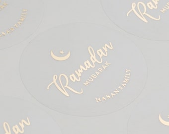 Personalised Ramadan Mubarak Sticker, Foiled Eid Stickers, Personalised Islamic Stickers, Favour Stickers, Moon Ramadan, 51mm ST078