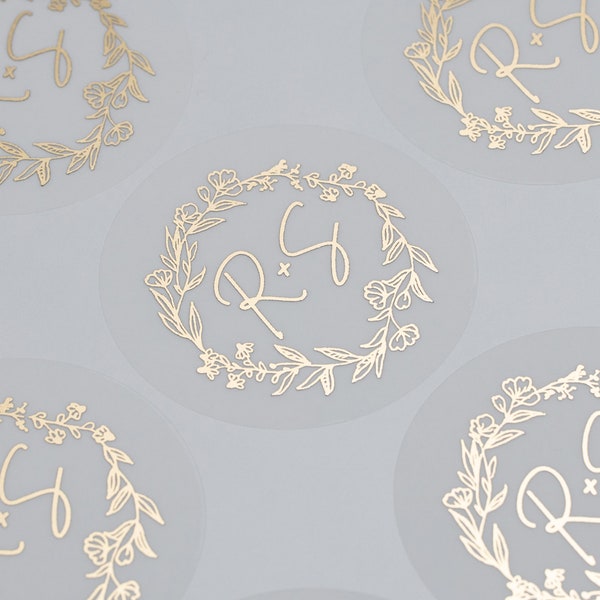 Envelope Seals, Wedding Invitation Stickers, Initial Stickers For Weddings, Personalised, Foil Stickers Custom, 51mm ST014