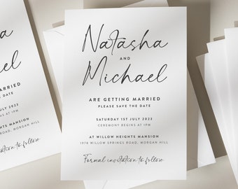 Minimalistic Save The Date Cards, Simple Calligraphy Save The Dates, Modern Wedding Save The Dates, Save The Date Cards Wedding 'Natasha'