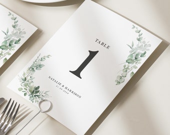 Greenery Floral Wedding Table Names, Personalised Wedding Table Numbers, Botanical Table Number Cards, Rustic Table Number 'Natalie'