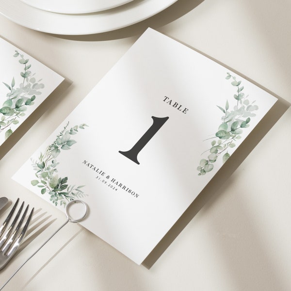 Noms de table de mariage floral de verdure, numéros de table de mariage personnalisés, cartes de numéro de table botanique, numéro de table rustique 'Natalie'