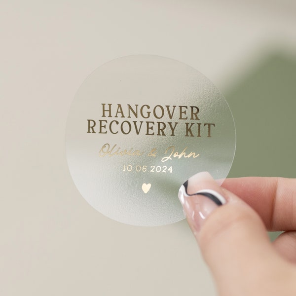 Hangover Recovery Kit Personalised Stickers, Sage Green Wedding Favour Labels, Green Label, Hangover Kit Bags For Wedding, Custom Label