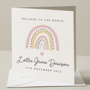 Carte personnalisée pour nouveau-né, Carte de félicitations pour nouveau-né, Carte de bienvenue dans le monde pour petite fille, Cadeau de naissance pour fille, Carte de naissance pour fille