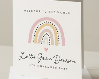 Personalised New Baby Card, Congratulations New Baby Card, Welcome To The World Baby Girl Card, New Baby Gift For Girl, New Born Card Girl