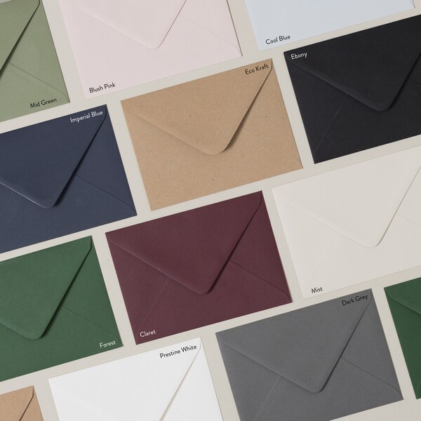 Premium Colorplan Envelopes C6, 5x7 or C5, Wedding Invitation or RSVP Envelopes, Printing Guest Addressing, Printed Envelopes