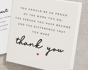 Carte de remerciement, carte de remerciement, carte de remerciement, carte pour enseignant, travailleur clé, carte de remerciement positive TY018