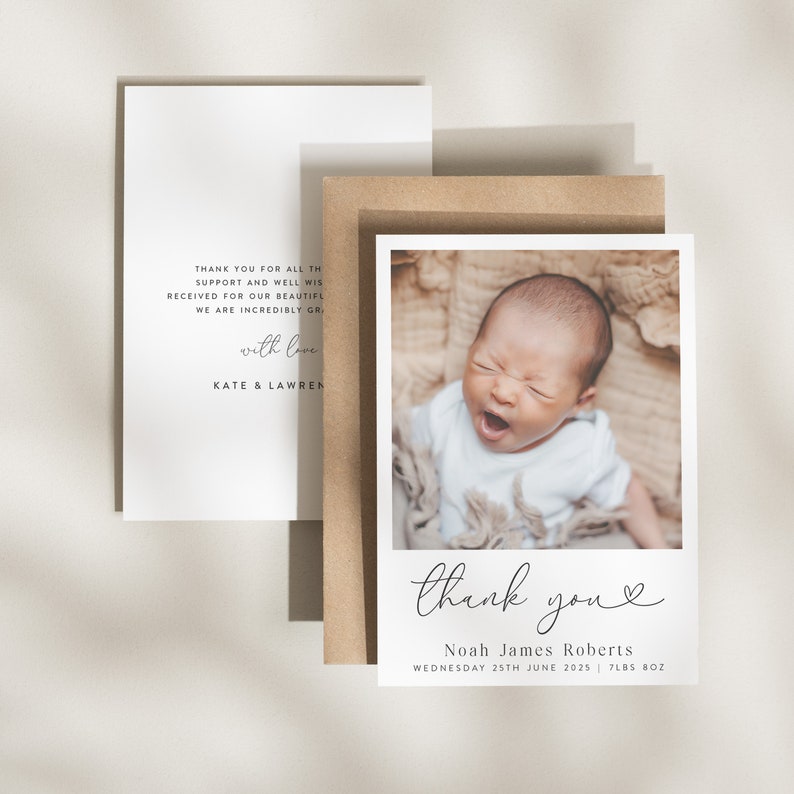 New Baby Thank You Cards, Personalised New Baby Thank You Cards, Thank You Postcard, Simple Baby Thank You, Baby Thank You Cards Photo image 2