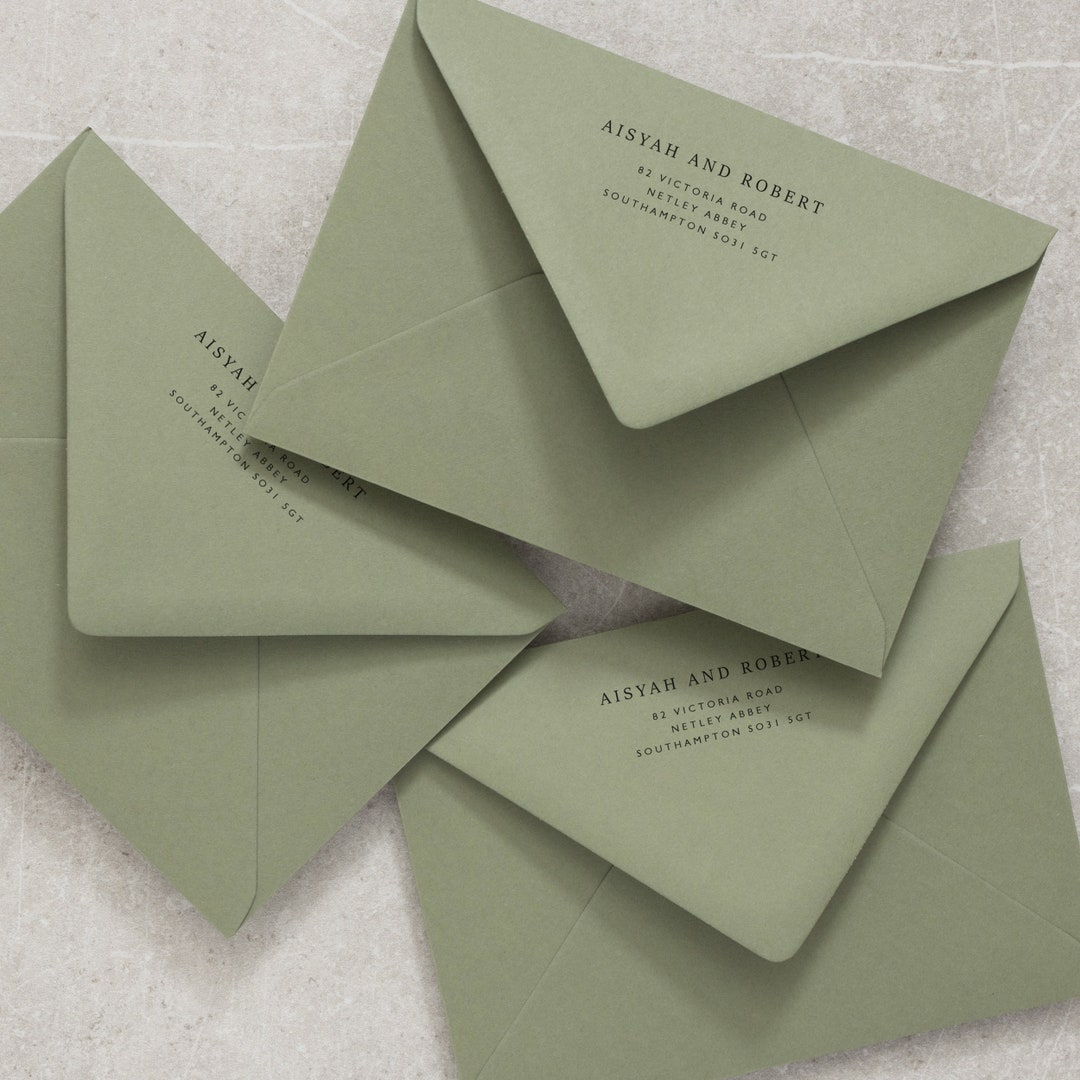 Printed Sage Green Envelopes C6 5x7 or C5 Invitation or RSVP Etsy UK