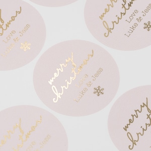 Christmas Stickers, Merry Christmas Pink Sticker Labels Foil, Personalised Christmas Present Stickers Foil, Champagne Christmas label