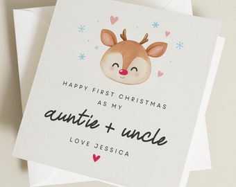 Personalised Auntie and Uncle Christmas Card From Niece or Nephew, Cute Reindeer Christmas Card For Aunt and Uncle From Child