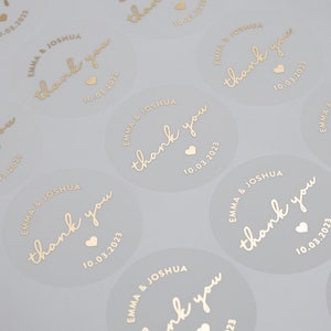 Wedding Thank You Stickers, Foil Stickers for Thank You Cards, Wedding Envelope Seals, Gold Silver or Rose Gold Foil, 37mm ST001