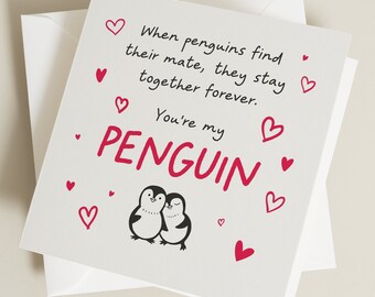 Tarjeta linda del día de San Valentín del pingüino, día de San Valentín, tarjeta del día de San Valentín, tarjeta de San Valentín para él o ella, regalo de San Valentín, ser mi San Valentín