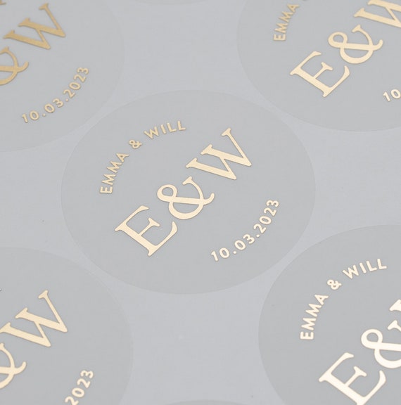 Personalised Foil Stickers, Wedding Invitation Stickers, Gold Foil