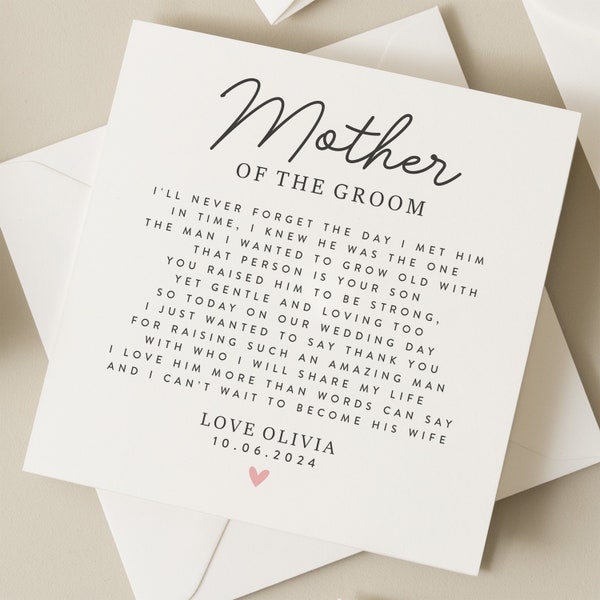 To My Mother In Law On My Wedding Day Card, Poem Card For Mother In Law, Thank you Mother of the Groom Card, Thank You Card To Mother In Law