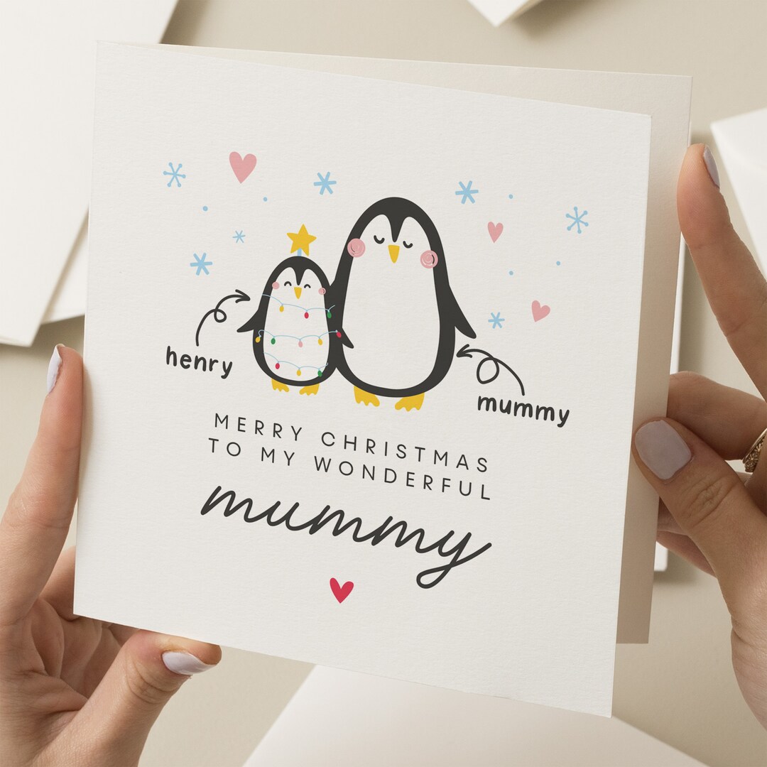 Christmas Mummy Card Mummy Christmas Card With Penguin Mum - Etsy
