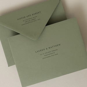 Printed Sage Green Envelopes C6, 5x7 or C5 Invitation Envelopes, Green RSVP Envelopes, Envelope Printing Guest Addressing, Printed Envelopes