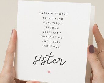 Tarjeta de cumpleaños de hermana, tarjeta de poema, regalo de hermana, tarjeta de cumpleaños especial de hermana, tarjeta de cumpleaños para hermana, tarjeta de hermana de feliz cumpleaños