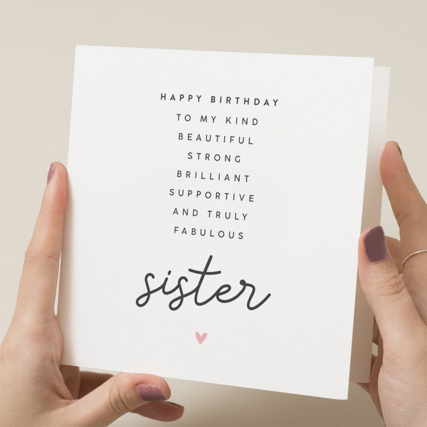 Tarjeta de cumpleaños de hermana, tarjeta de poema, regalo de hermana, tarjeta de cumpleaños especial de hermana, tarjeta de cumpleaños para hermana, tarjeta de hermana de feliz cumpleaños