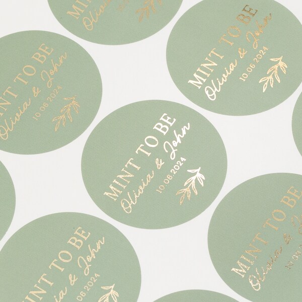 Mint To Be Stickers, Sweet Bag Stickers, Wedding Favour Stickers, Green Stickers, Mint To Be Labels, Gold Foil Sticker