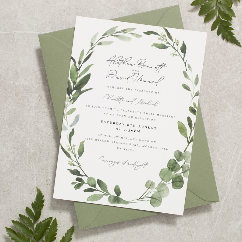 sage-wedding-invitations-greenery-wreath-wedding-invite-etsy