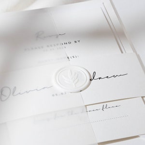 Simple Vellum Wedding Invitation Set, Personalised Elegant Wedding Invitation with Bellyband, RSVP, Wax Seal & Vellum Wrap 'Olivia' SAMPLE image 3