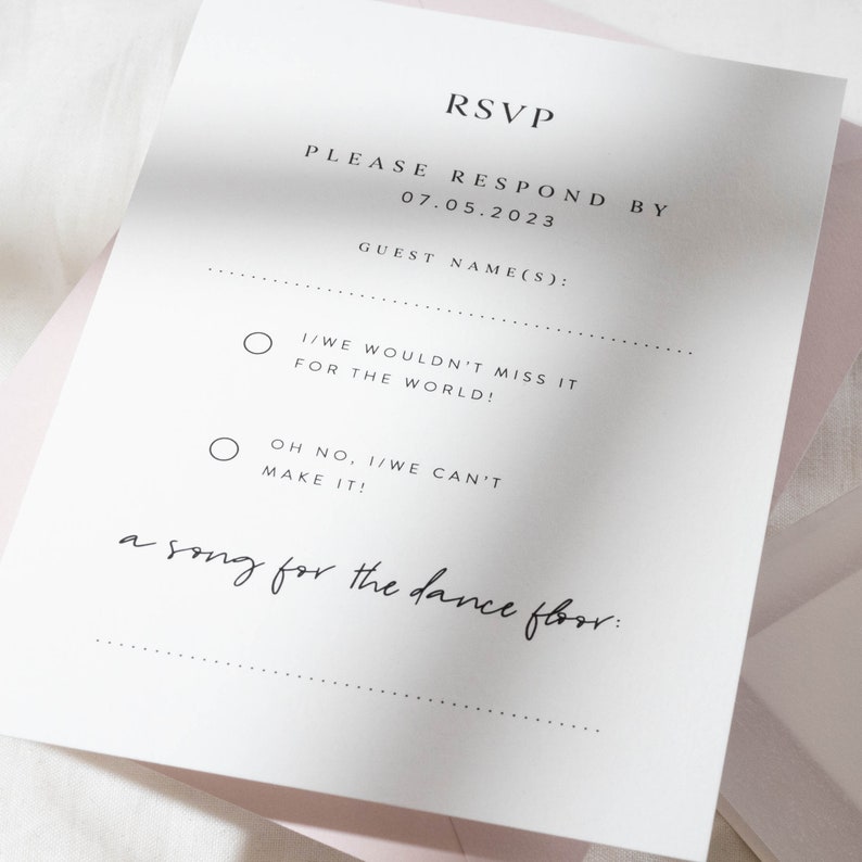Blush Wedding Invitation Suite, Vellum Wedding Invitations Set with Pink Envelopes & RSVP, Modern Wedding Invite Bundle 'Chelsea' SAMPLE image 6