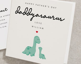 Fathers Day Daddysaurus Card, Personalised Dinosaur Fathers Day Card From Son, Daughter, Card From Children, Card From Baby, Dad Card FD075