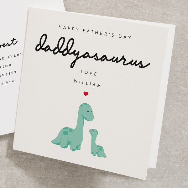 Fathers Day Daddysaurus Card, Personalised Dinosaur Fathers Day Card From Son, Daughter, Card From Children, Card From Baby, Dad Card FD075