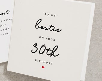 To My Bestie On Your 30th Birthday, Bestie Birthday Card, 30th Bestie Card, Best Friend 30th Birthday Card, 30 Birthday Card BC503