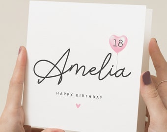 Carte 18e anniversaire fille, carte 18e anniversaire personnalisée, cadeau 18e anniversaire fille, dix-huitième carte pour petite-fille, soeur, amie