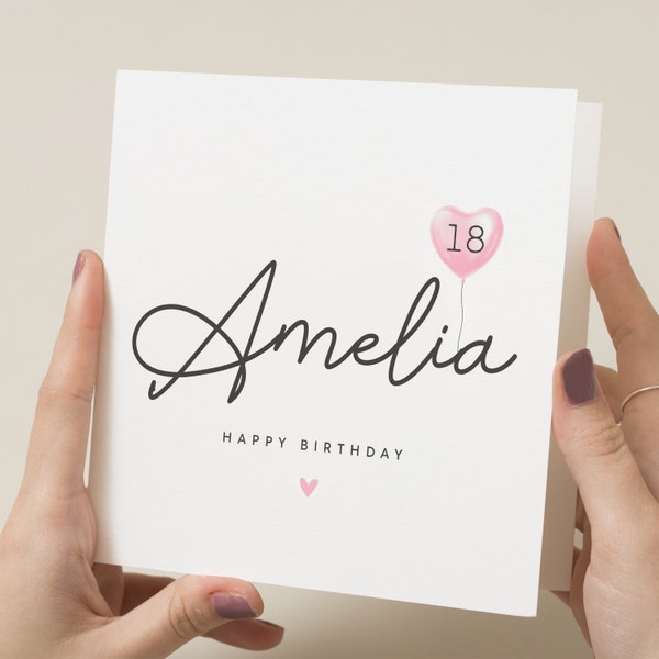 18. Geburtstagskarte Tochter, personalisierte 18. Geburtstagskarte, 18. Geburtstagsgeschenk Mädchen, Achtzehnte Karte für Enkelin, Schwester, Freundin