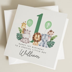 Animal 1st Birthday Card, For Girl, For Boy, Safari Birthday Card For Grandson, Cute Nephew 1st Birthday Card, 1st Birthday, Safari Truck