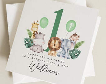 Animal 1st Birthday Card, For Girl, For Boy, Safari Birthday Card For Grandson, Cute Nephew 1st Birthday Card, 1st Birthday, Safari Truck