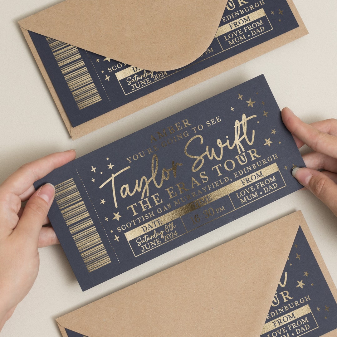 Personalised Gold Foil Scratch Gift Voucher, Taylor Swift Gig Ticket
