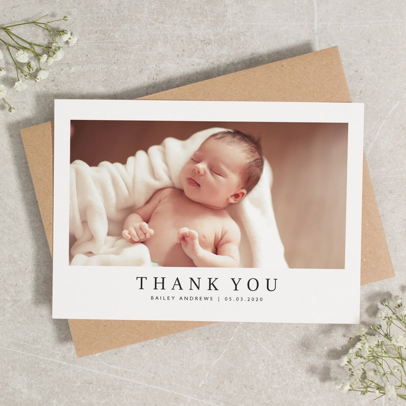Baby Thank You Cards, Multi Photo Baby Thank You, Baby Thank You Cards With Photos, New Baby Thank You Cards, Personalised Thank You Card Bailey
