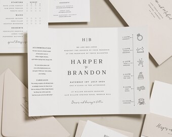 Gatefold Wedding Invitations With Monogram Design, Elegant Wedding Invitation Set, Simple Wedding Invites 'Harper' SAMPLE