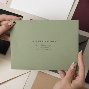 Olive Green Envelopes C6, 5x7 or C5 Printed Envelopes, Mid Green Invitation or RSVP Envelopes Colorplan, Printing Guest Addressing image 2