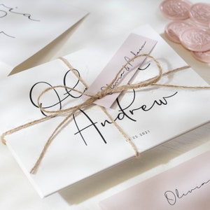 Simple Blush Wedding Invitation Set, Modern Calligraphy Wedding Invitation Suite with Tags, Twine, RSVP and Pink Envelopes 'Olivia' SAMPLE