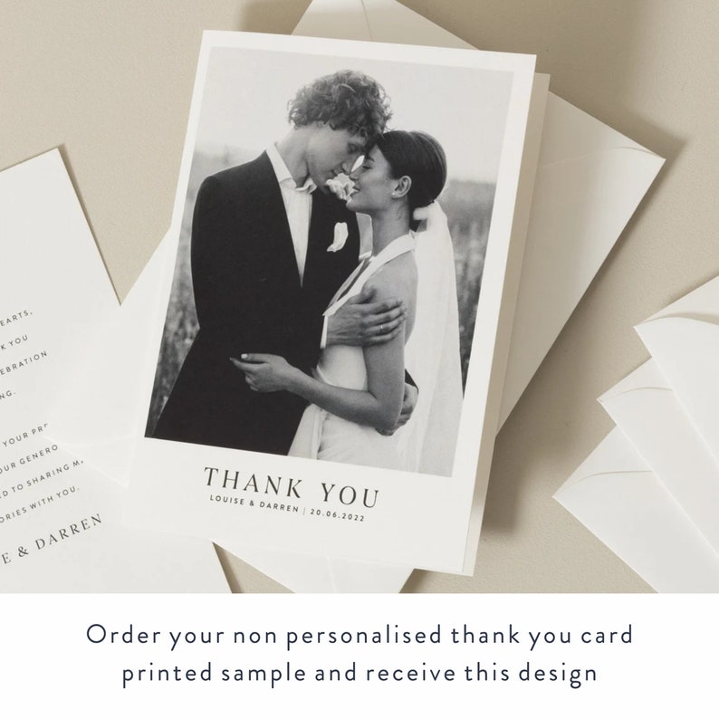 Personalised Photo Wedding Thank You Cards, Wedding Thank You Card Multipack, Modern Wedding Photo Thank You Card, Thank You With Envelopes 1 (Non Personalised)