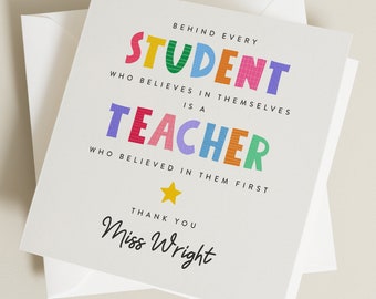 Behind Every Great Student, Personalised Teacher Thank You Card, Custom Teacher Quote Card, End of Term Gifts For Teachers TC044