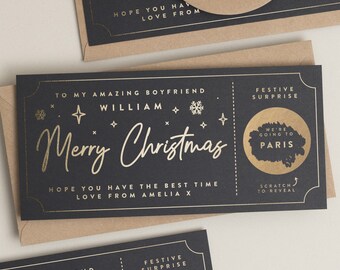 Personalised Christmas Gold Foil Scratch Gift Voucher, Gold Foil Scratch Voucher, Christmas Gift, Scratch To Reveal, Gift Experience Ticket