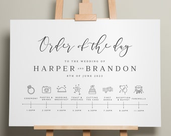 Order Of Service Wedding Itinerary, Script Personalised Wedding Order Of Events, A1 Wedding Timeline Sign, Order of the day Sign 'Harper'